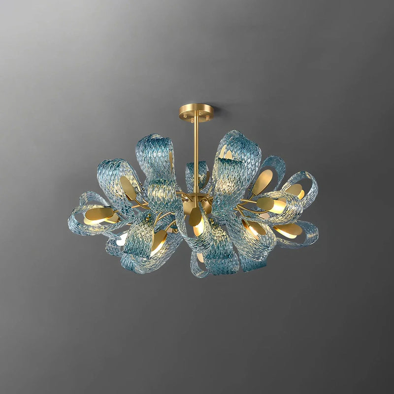 Feyran Peacock Blue Art Glass Chandelier for Dining Room