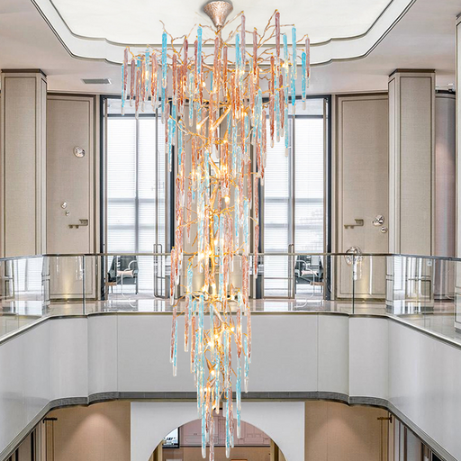 Dora Raindrop Colorful Crystal Staircase Chandelier - Feyran