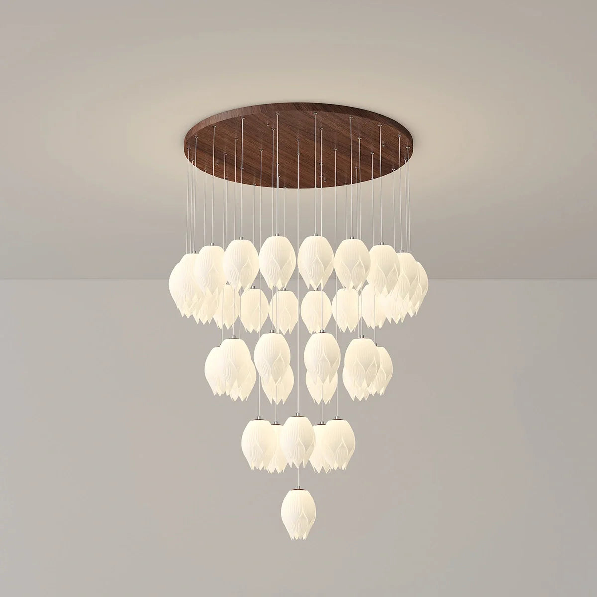 Feyran Cream Tulip Long Pendant Chandelier for Staircase