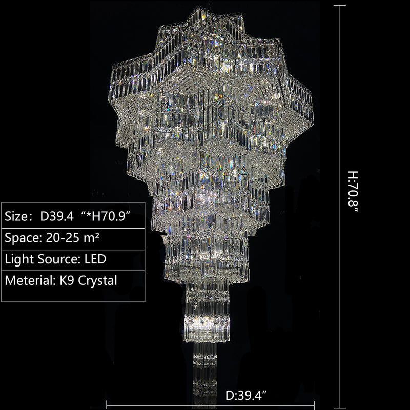 Luxury Plaza Multi-Tier Crystal Chandelier for High Ceilings/Hotel Hall / 2 Story Foyer - Feyran
