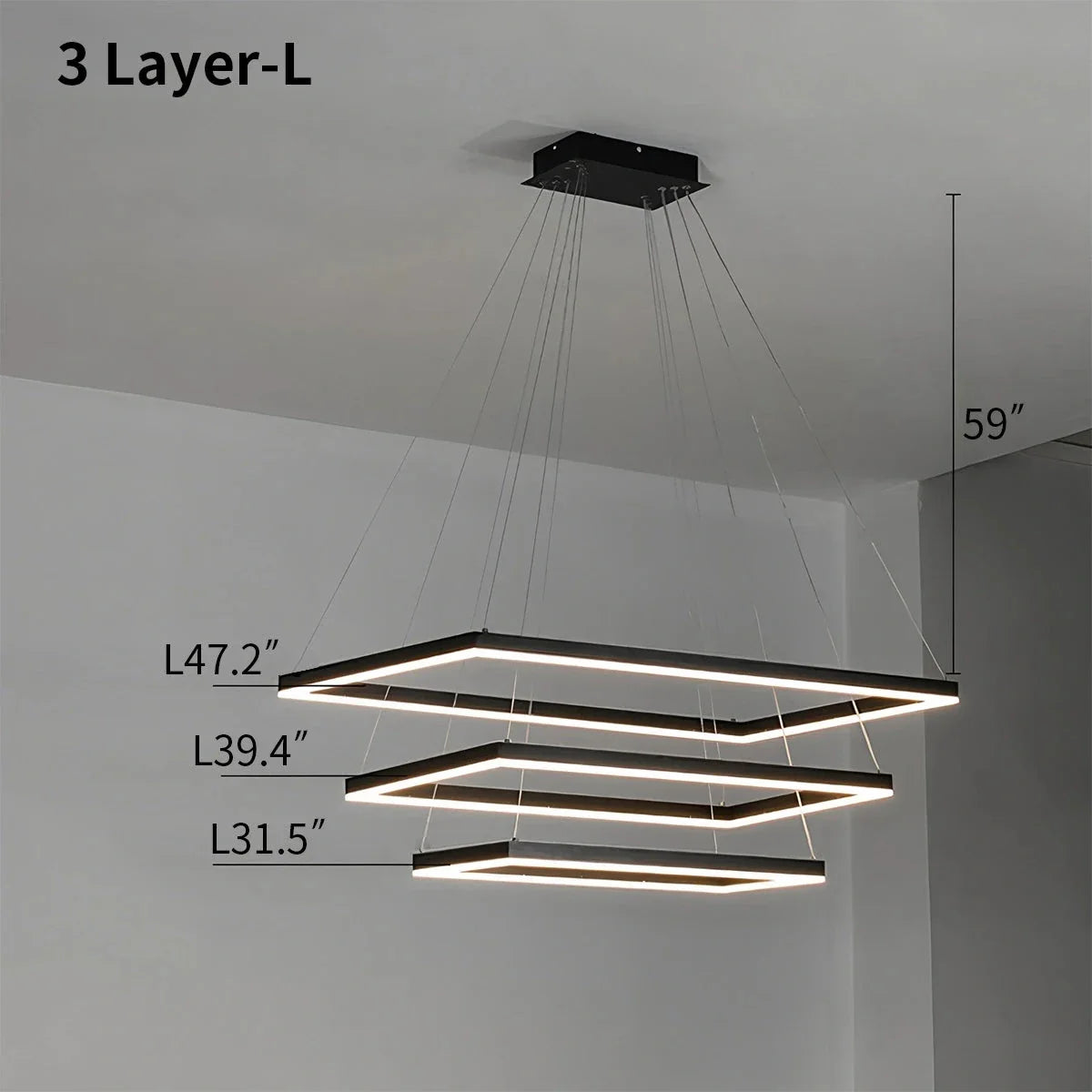 Feyran Modern Black Tiered Rectangular Chandelier