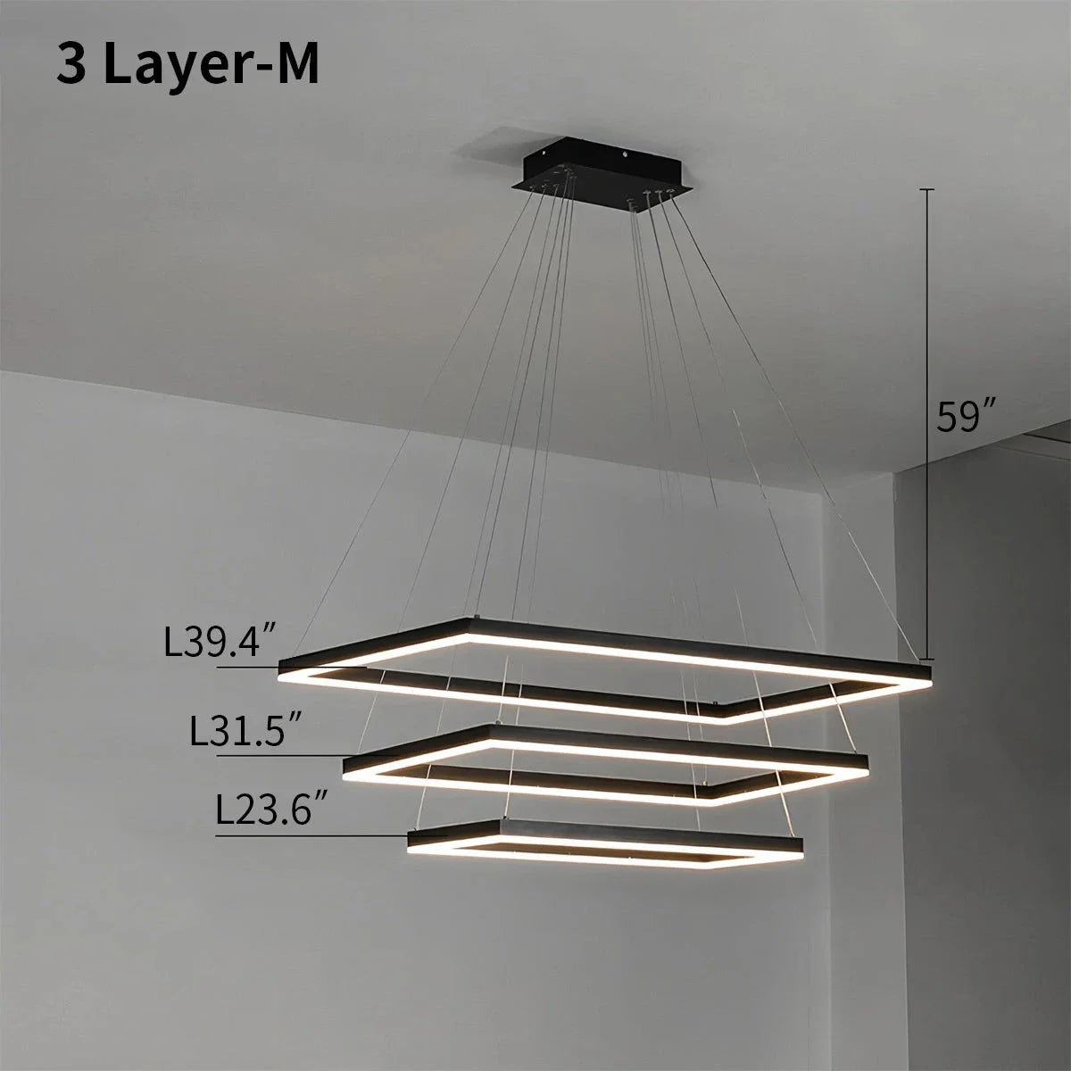 Feyran Modern Black Tiered Rectangular Chandelier