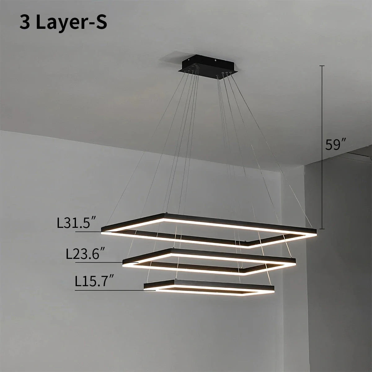Feyran Modern Black Tiered Rectangular Chandelier