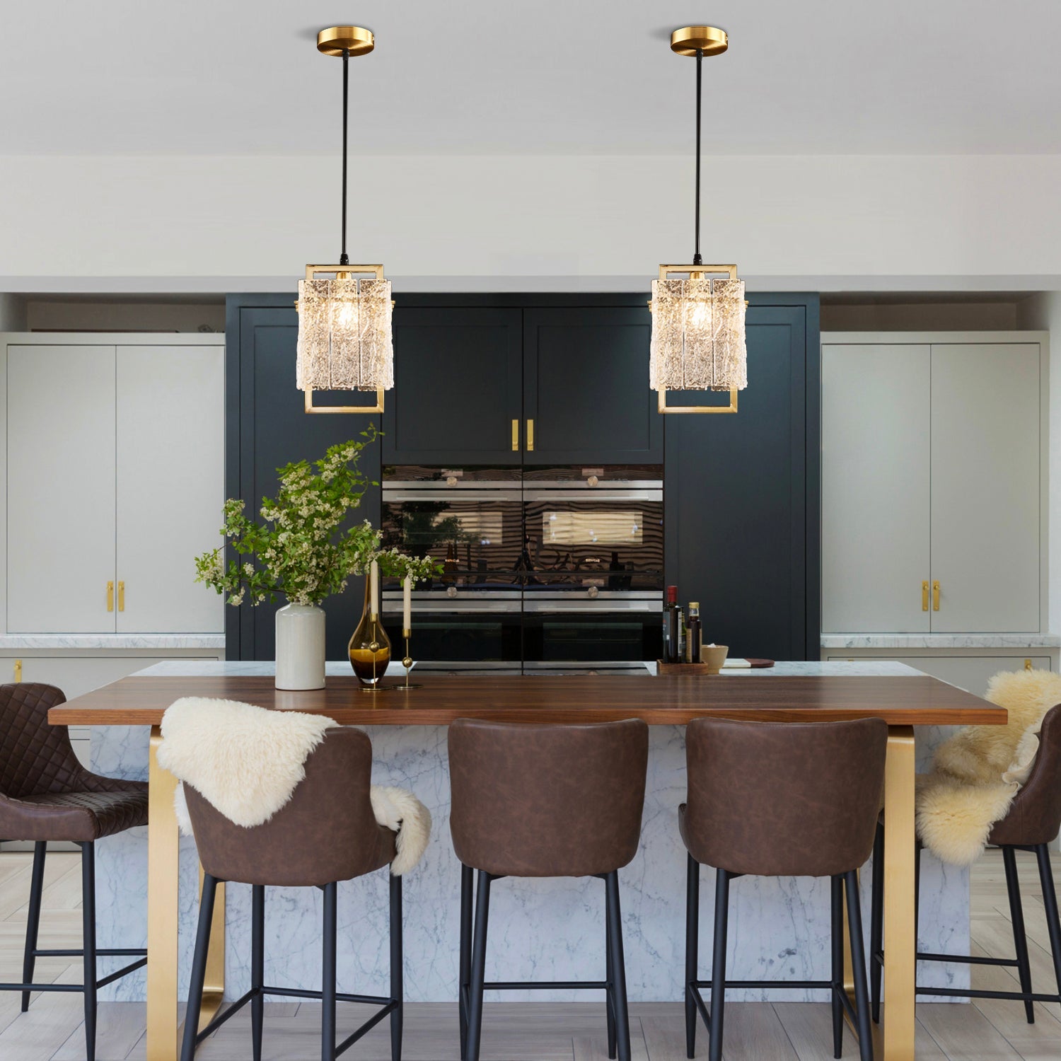 Square Frame Cracked Glass Lampshade Pendant Light - Kitchen Island | Feyran