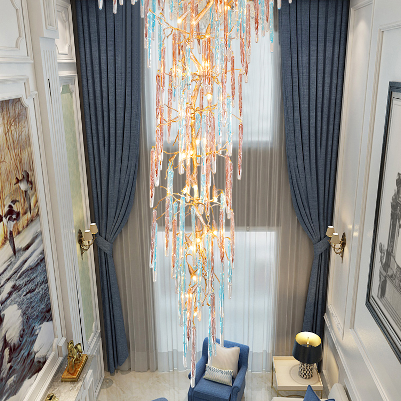 Dora Raindrop Colorful Crystal Staircase Chandelier - Feyran