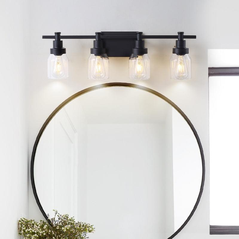 4-Light Black and Gold Glass Vanity Light