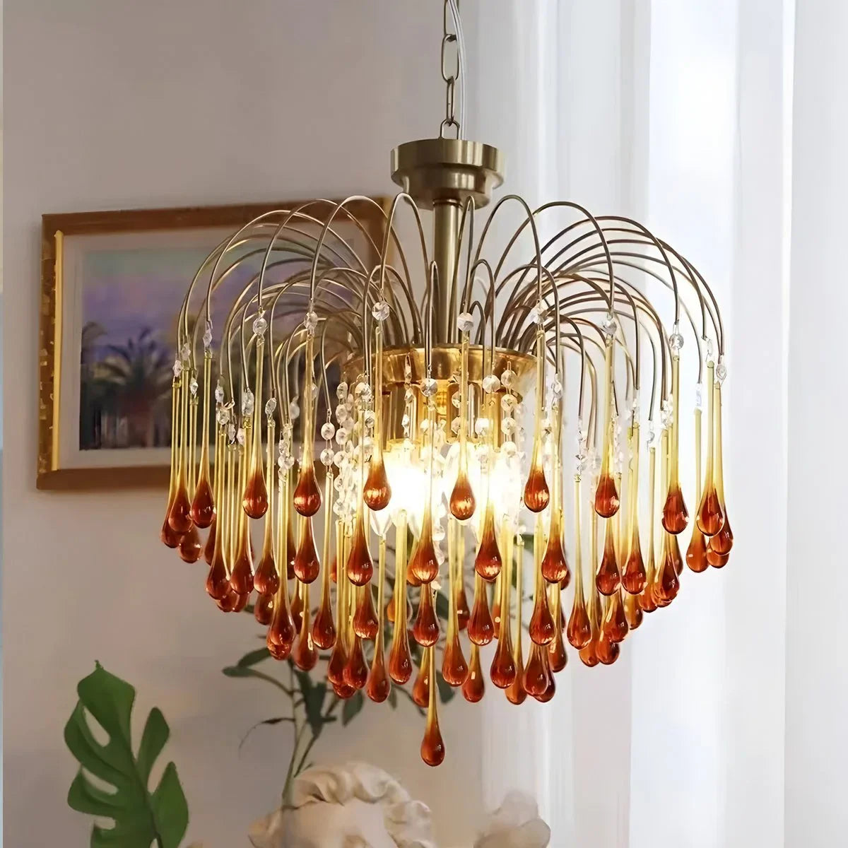 Feyran French Retro Water Drop Glass Chandelier