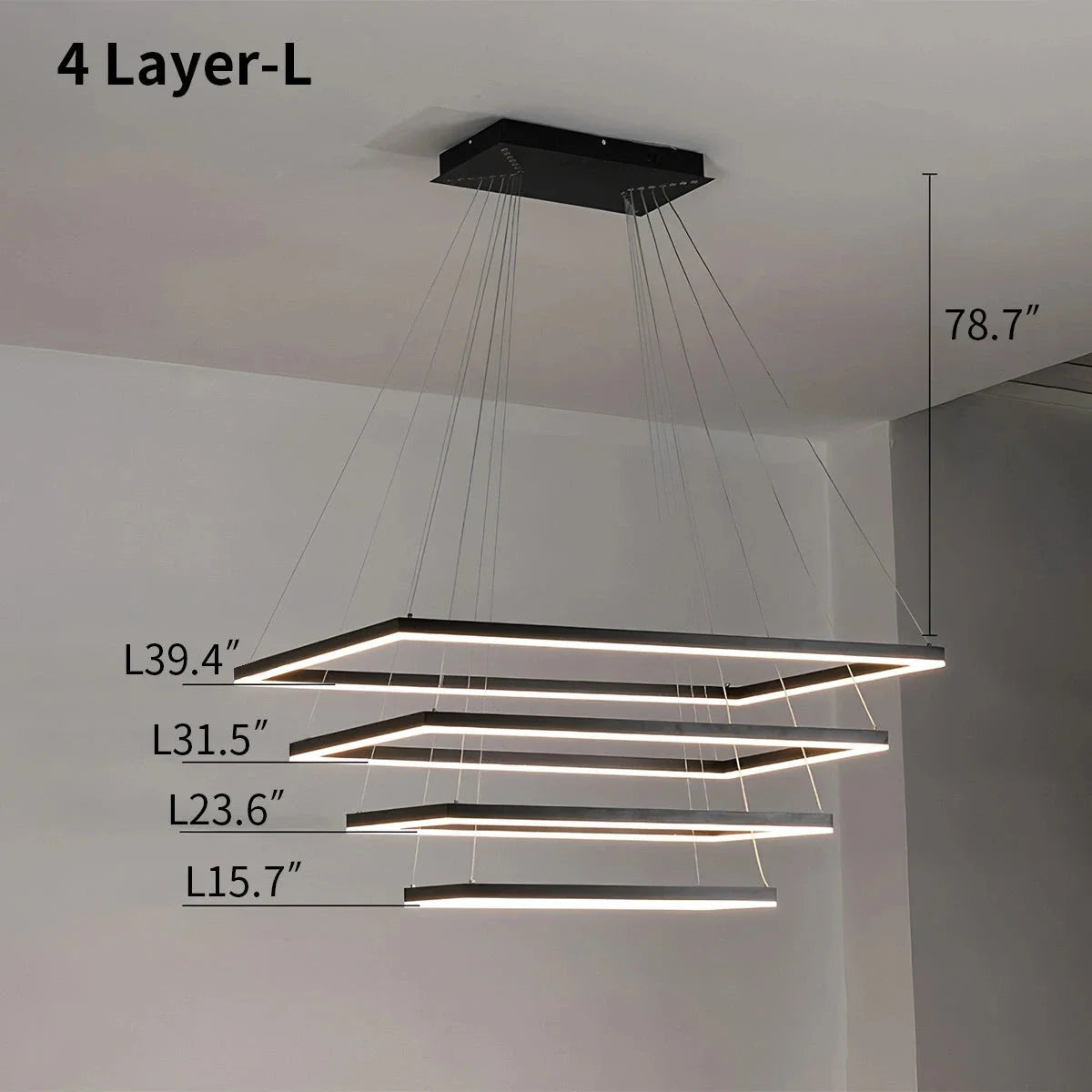 Feyran Modern Black Tiered Rectangular Chandelier