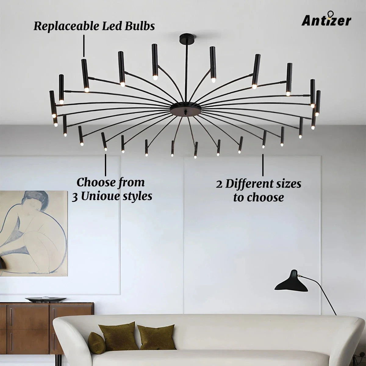 Feyran Modern Adjustable Candelabra Chandelier for Living Room