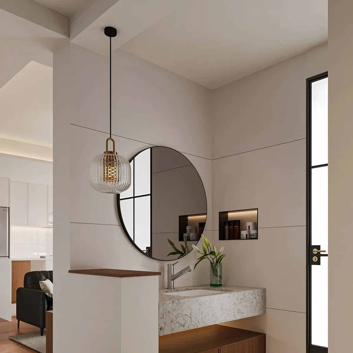 Feyran Modern Ribbed Clear Glass Pendant Light
