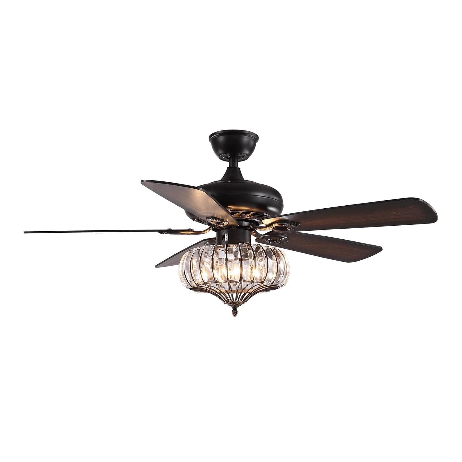 5 - Blade Black Frame Crystal Ceiling Fan with Remote Control for Living Room