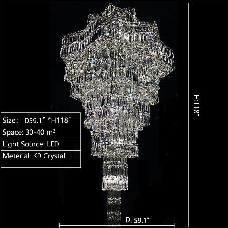 Luxury Plaza Multi-Tier Crystal Chandelier for High Ceilings/Hotel Hall / 2 Story Foyer - Feyran