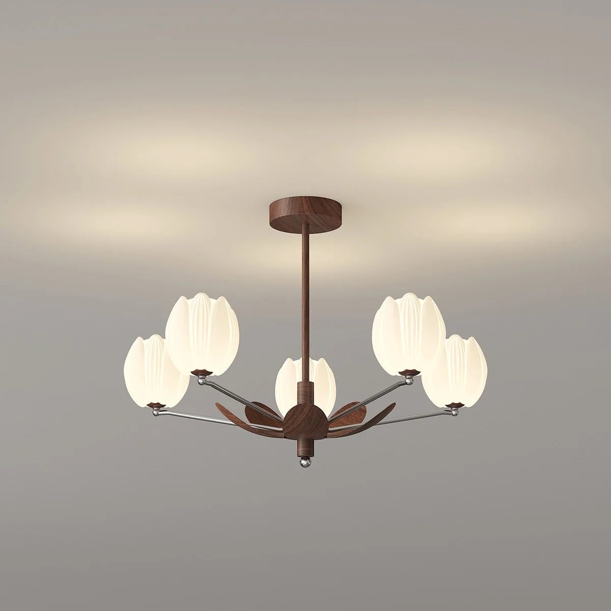 Feyran Retro Walnut Color Flower Chandelier for Living Room