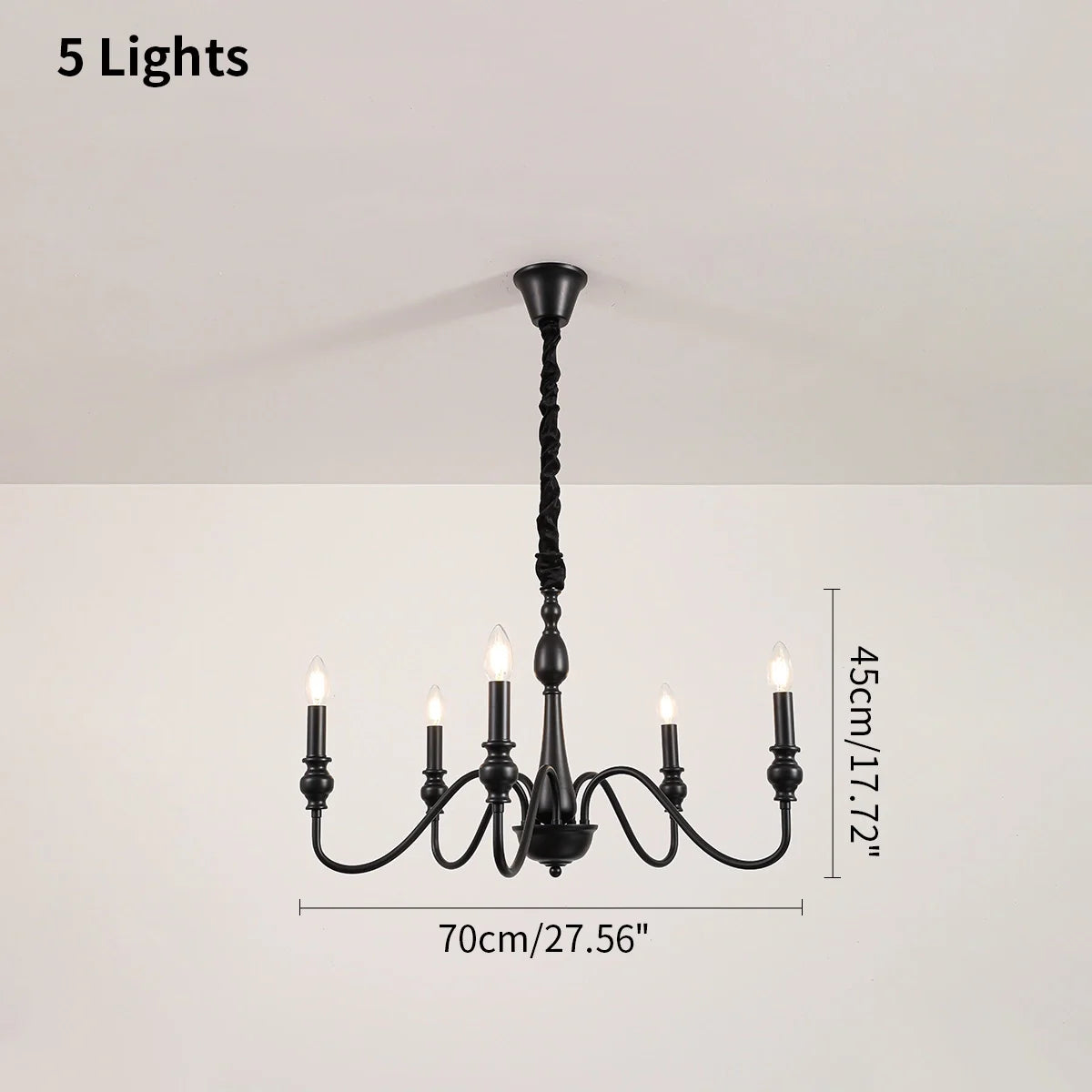 Feyran American Simple Black Candle-Style Chandelier