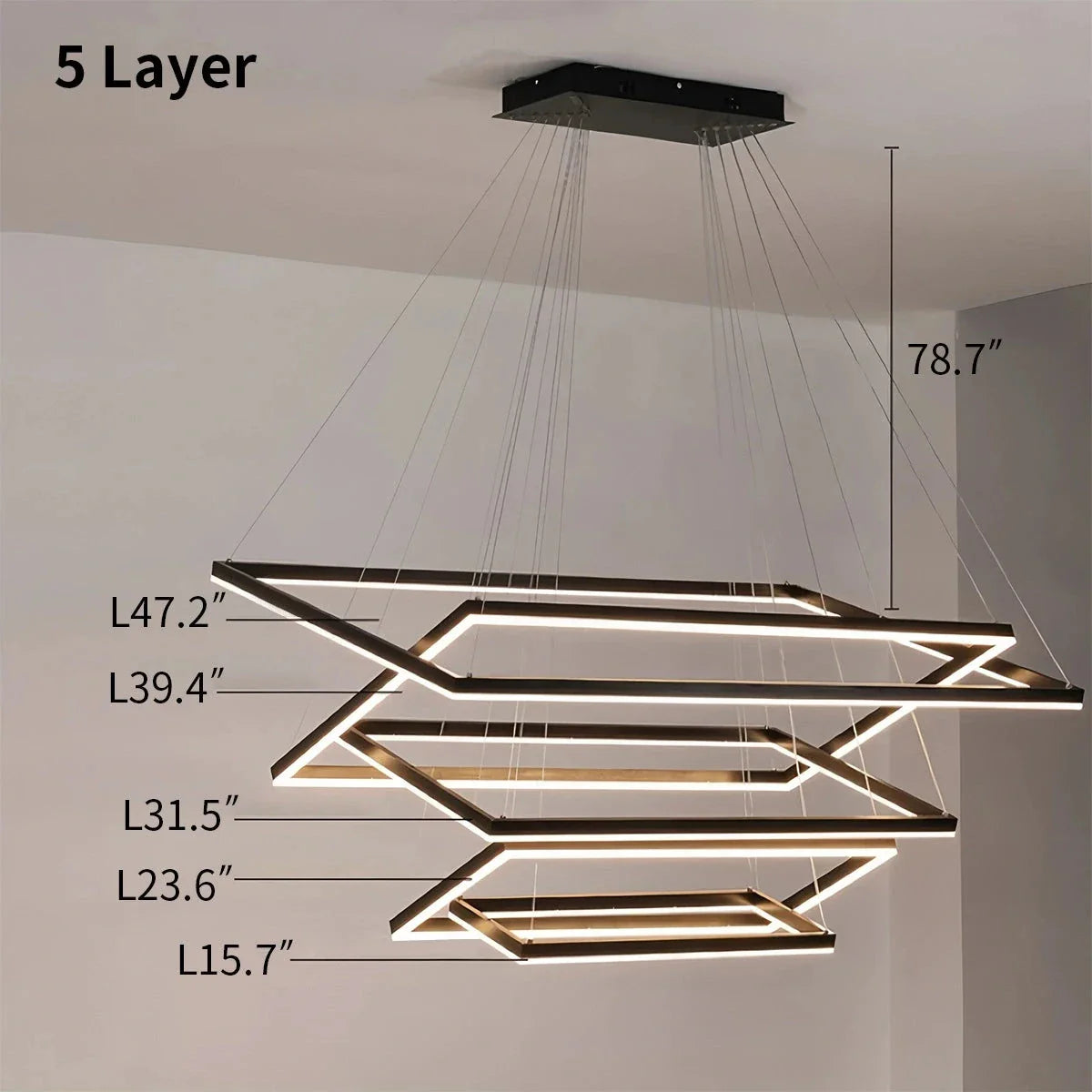 Feyran Modern Black Tiered Rectangular Chandelier