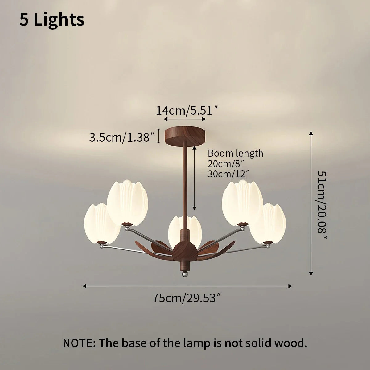 Feyran Retro Walnut Color Flower Chandelier for Living Room