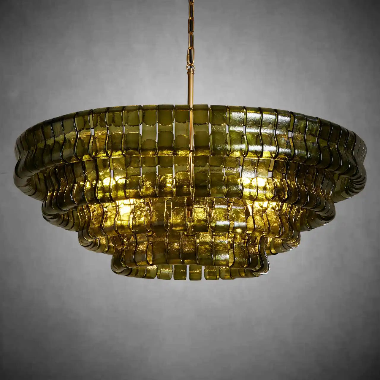 Ghiaccio Round Glass Chandelier-Chandelier-Feyran-Antique Brass-Green-24"-Feyran