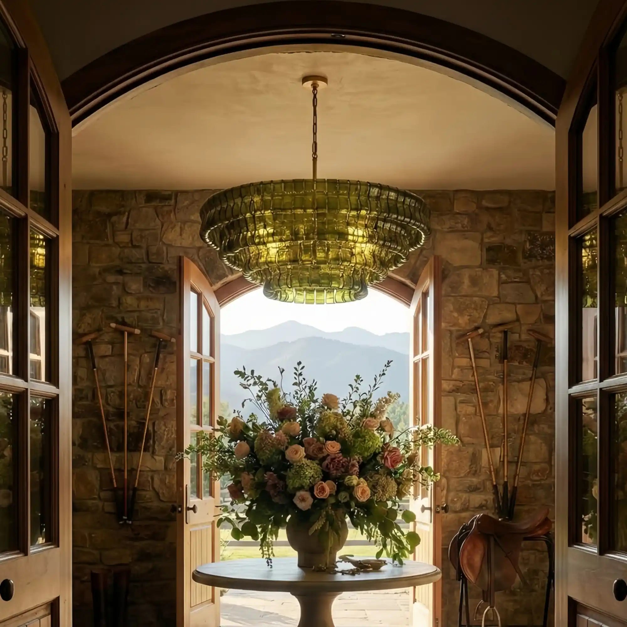 Ghiaccio Round Glass Chandelier-Chandelier-Feyran-Antique Brass-Clear-24"-Feyran