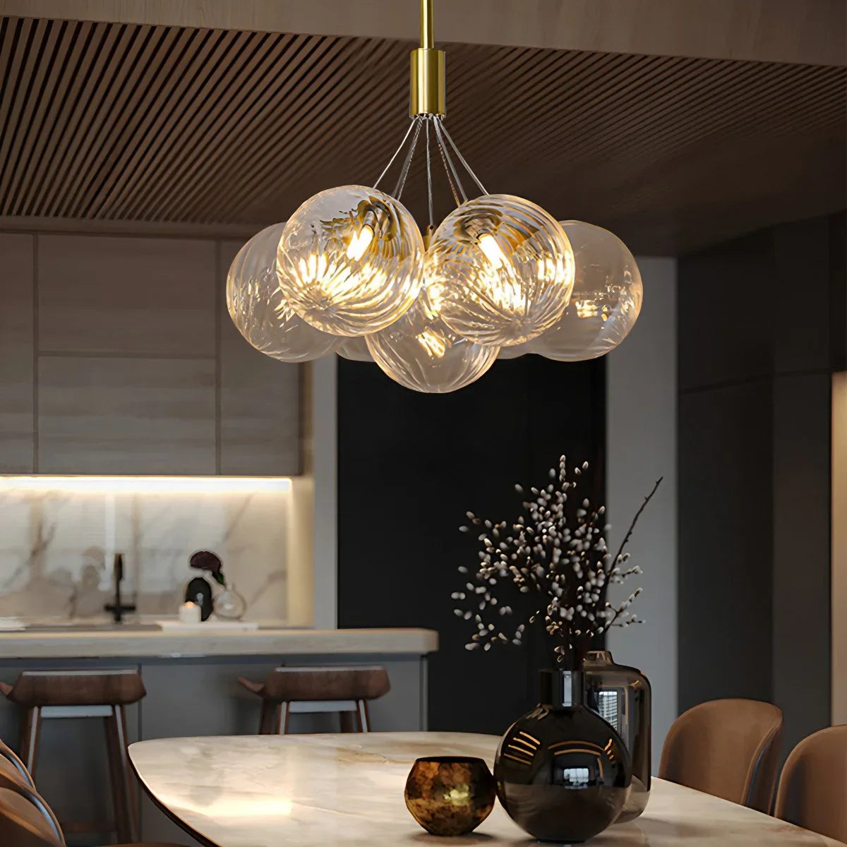 Feyran Luxury All Copper Glass Bubble Ball Chandelier