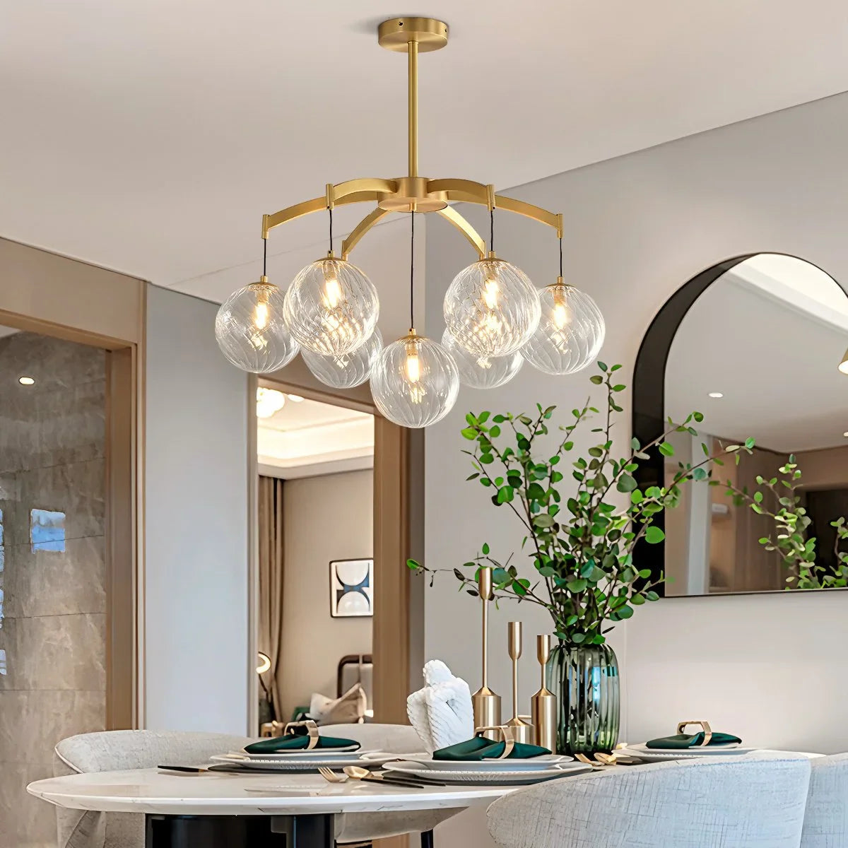 Feyran Modern Luxury Copper Glass Ball Chandelier