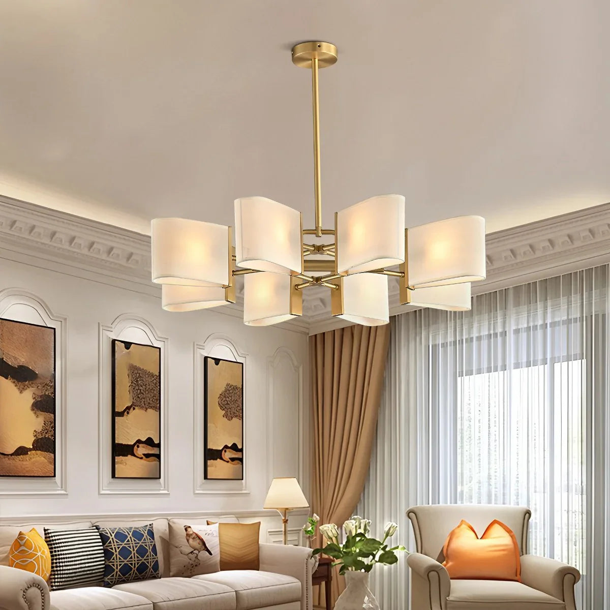 Feyran American Retro Brass Fabric Chandelier