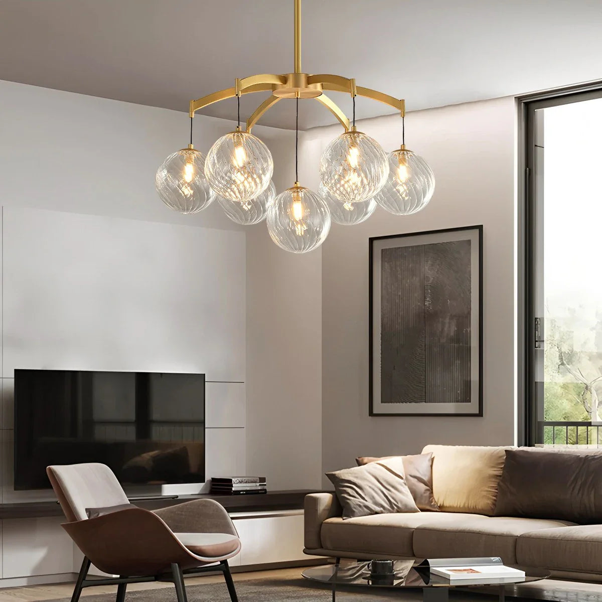Feyran Modern Luxury Copper Glass Ball Chandelier