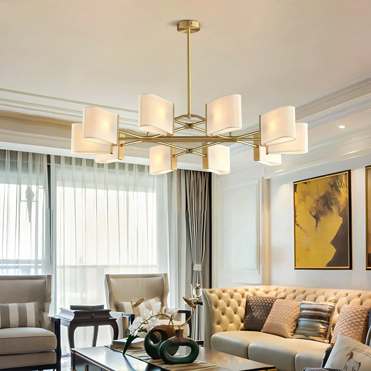 Feyran American Retro Brass Fabric Chandelier