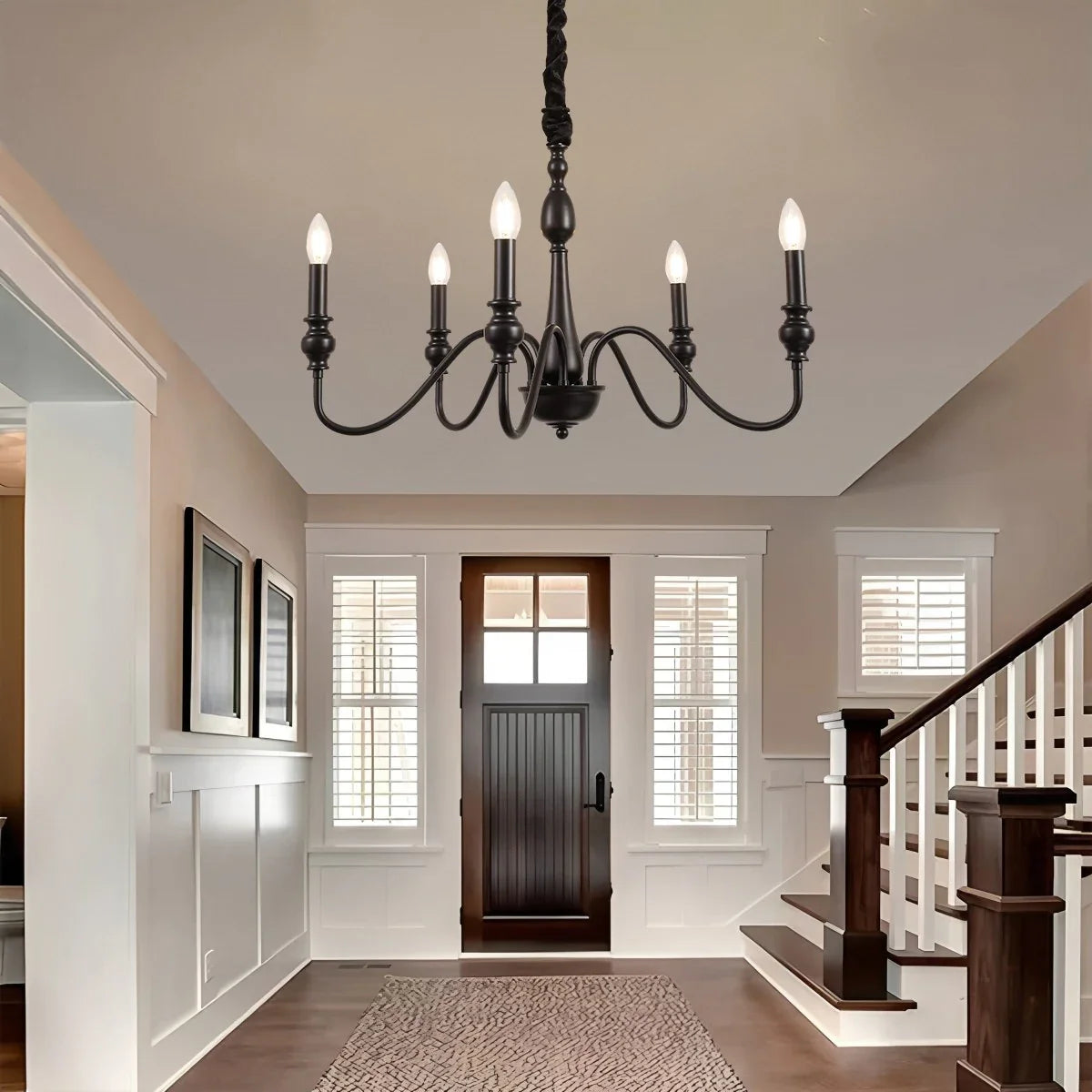 Feyran American Simple Black Candle-Style Chandelier