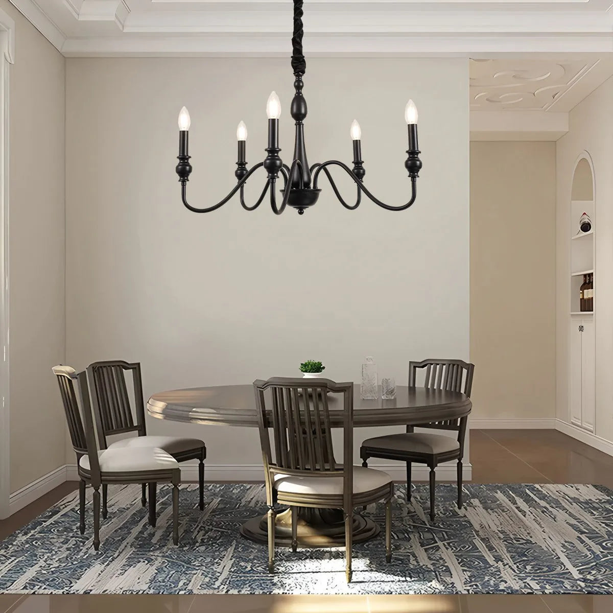 Feyran American Simple Black Candle-Style Chandelier