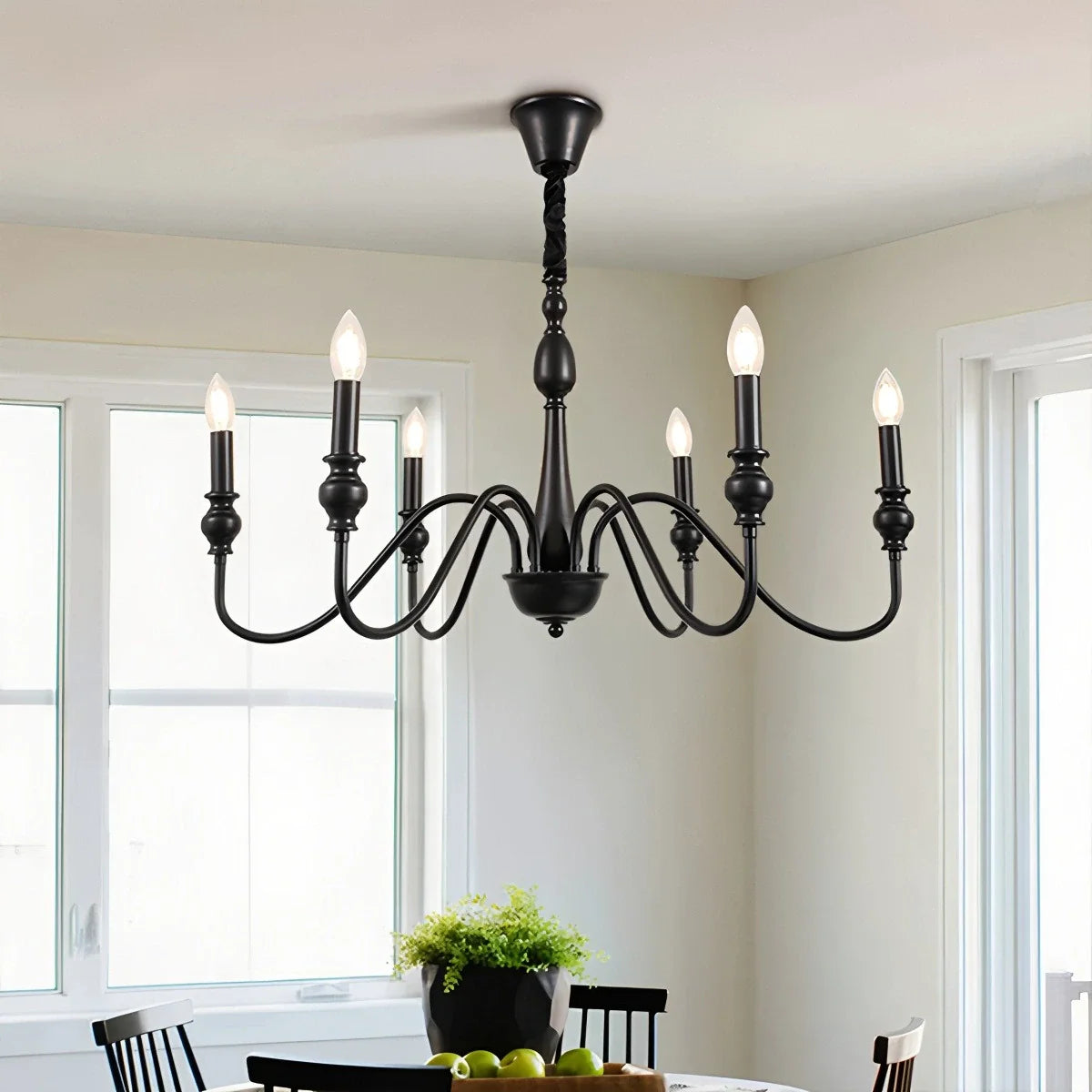 Feyran American Simple Black Candle-Style Chandelier