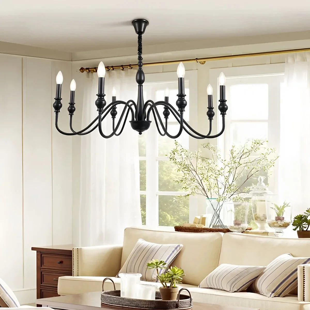 Feyran American Simple Black Candle-Style Chandelier