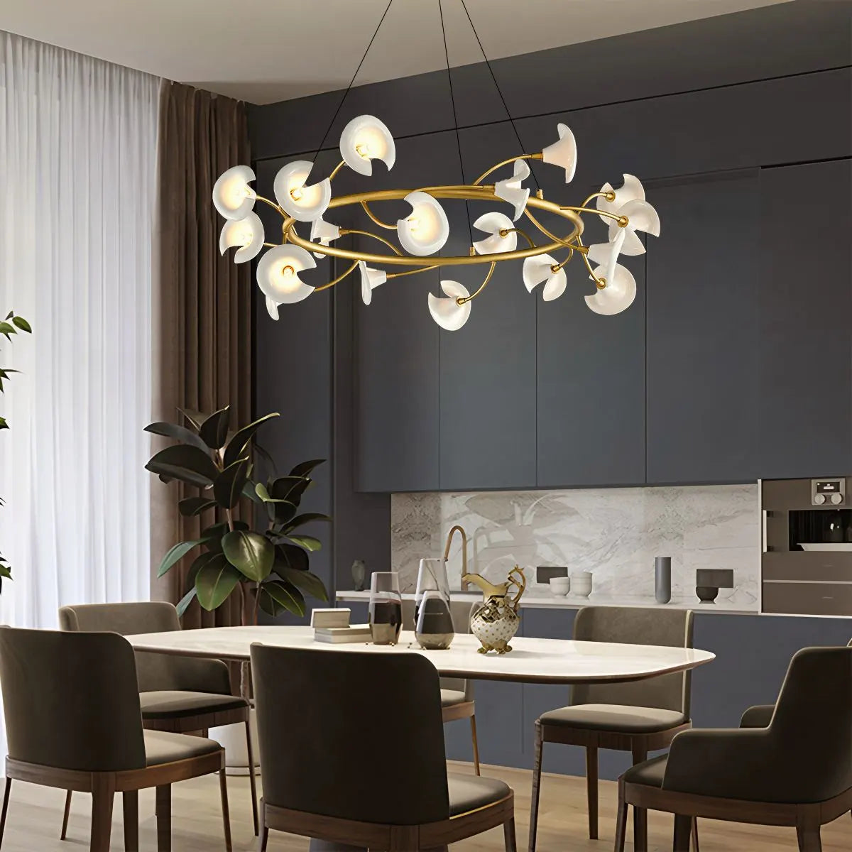 Feyran French Luxury Copper Ceramic Flower Chandelier