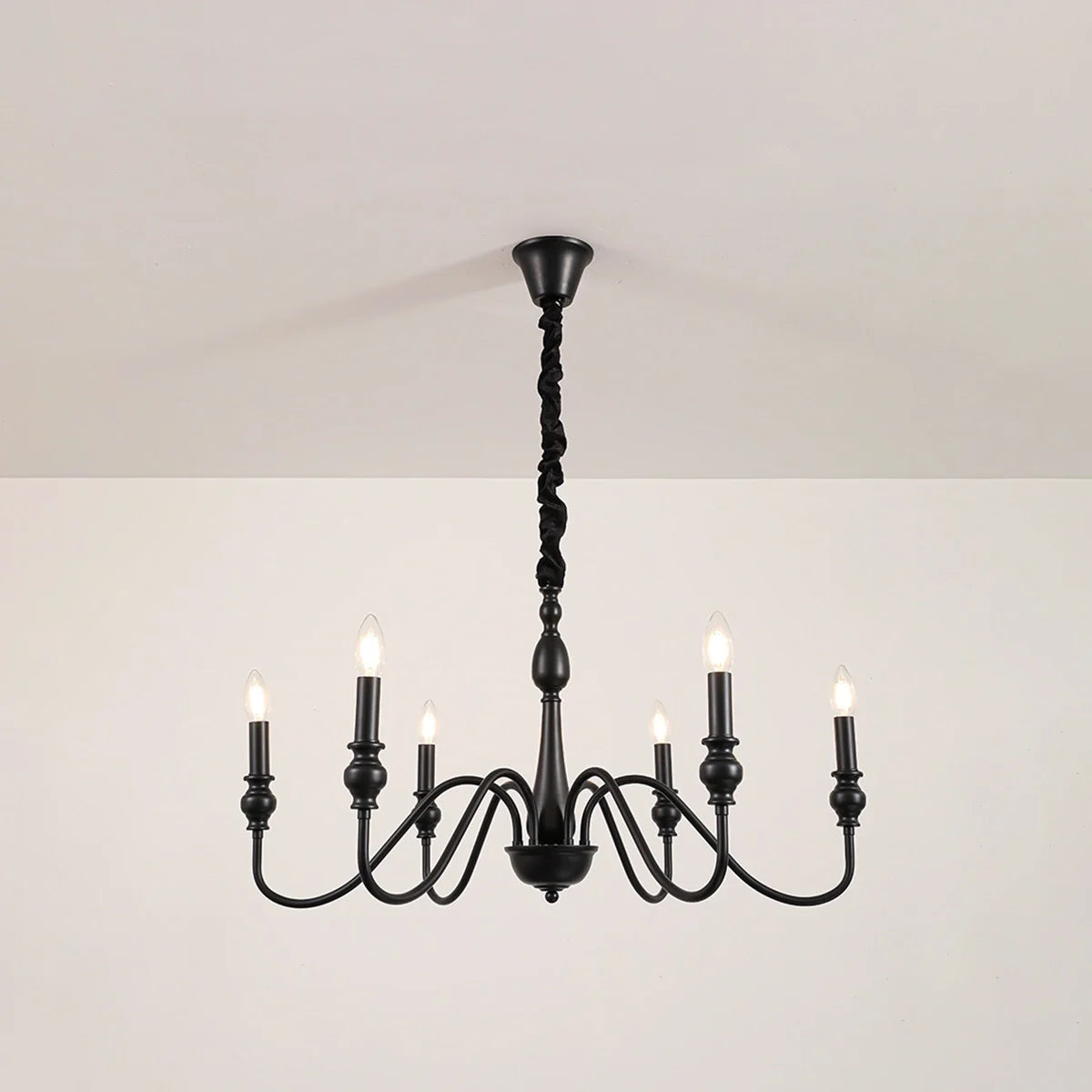 Feyran American Simple Black Candle-Style Chandelier