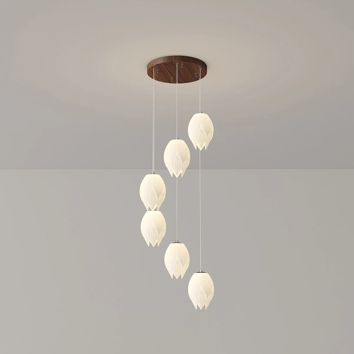 Feyran Cream Tulip Long Pendant Chandelier for Staircase