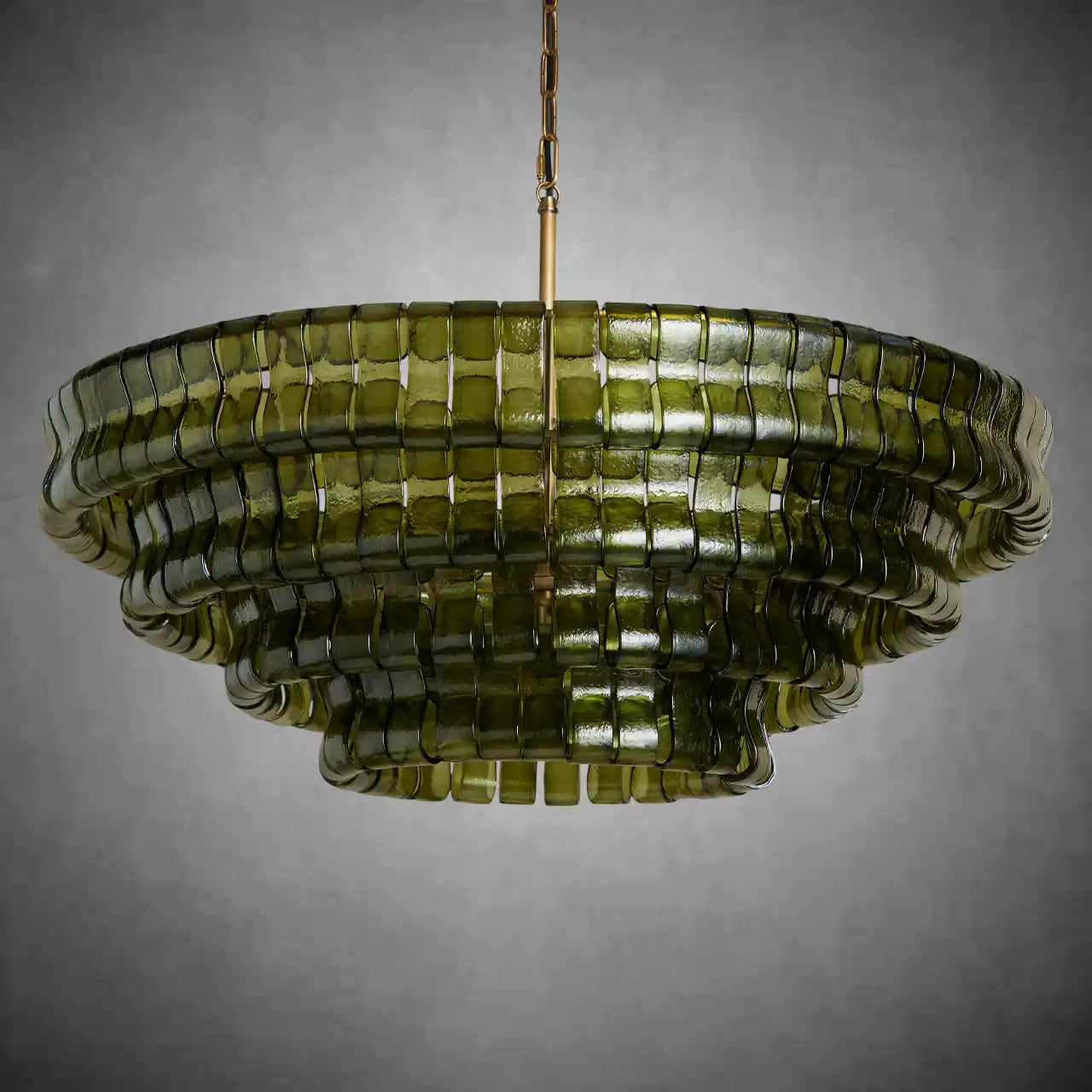 Ghiaccio Round Glass Chandelier-Chandelier-Feyran-Antique Brass-Green-36"-Feyran