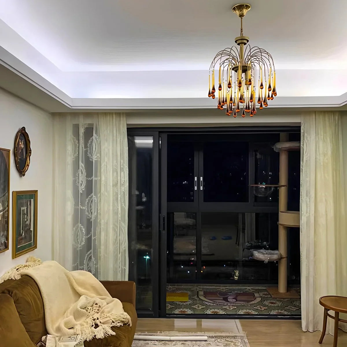 Feyran French Retro Water Drop Glass Chandelier