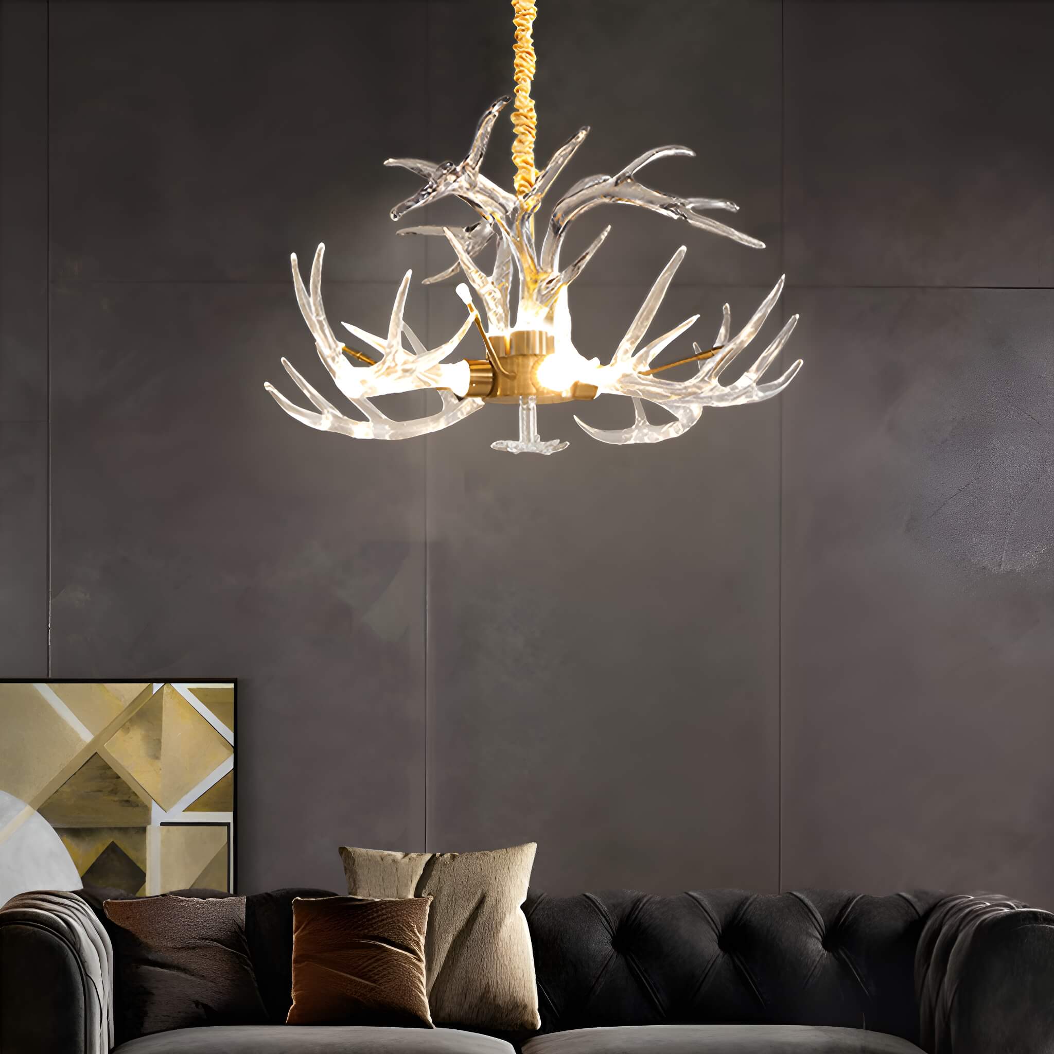 7-Light Resin Deer Horn Antler Ceiling-livingroom-1 | Feyran