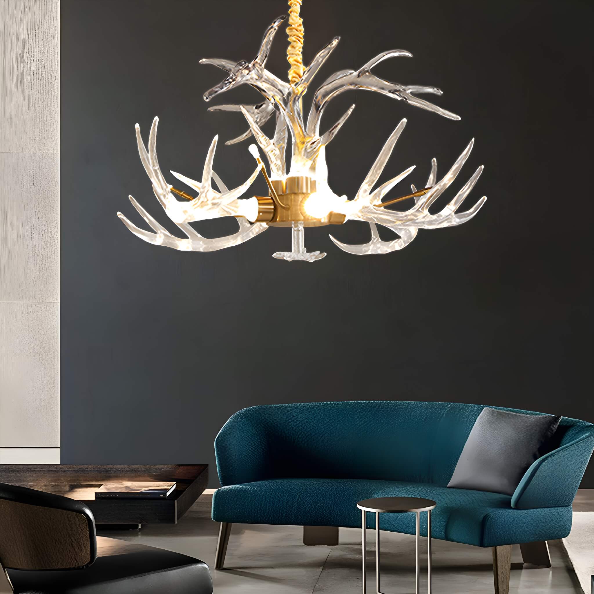7-Light Resin Deer Horn Antler Ceiling-livingroom-3 | Feyran