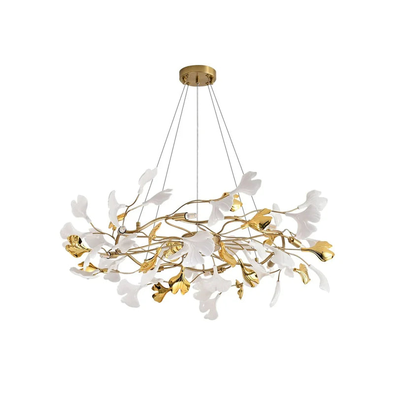 8-Light Art Deco Ginkgo Leaves Chandelier White & Gold Metal Ceiling Light- Feyran Light