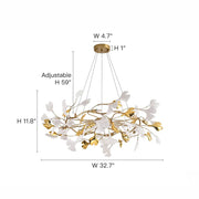8-Light Art Deco Ginkgo Leaves Chandelier White & Gold Metal Ceiling Light Size- Feyran Light
