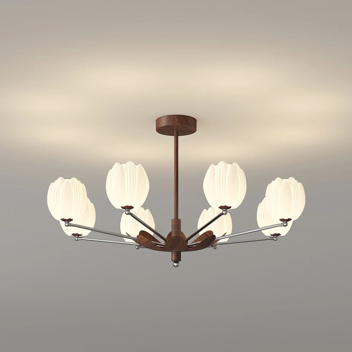 Feyran Retro Walnut Color Flower Chandelier for Living Room