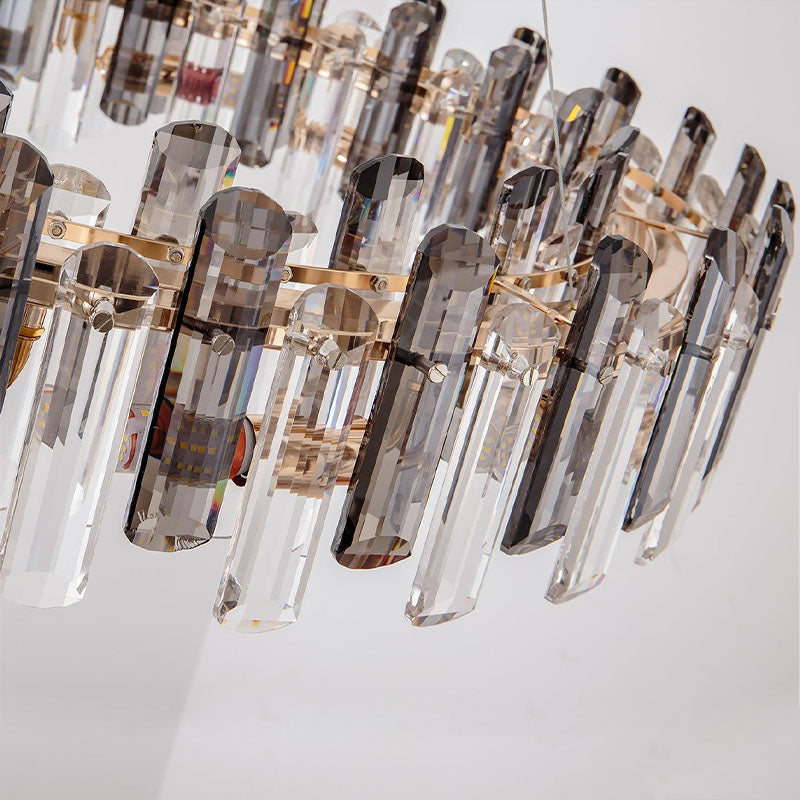 Round Glass Shade Gold Chandelier - Crystal Detail | Feyran