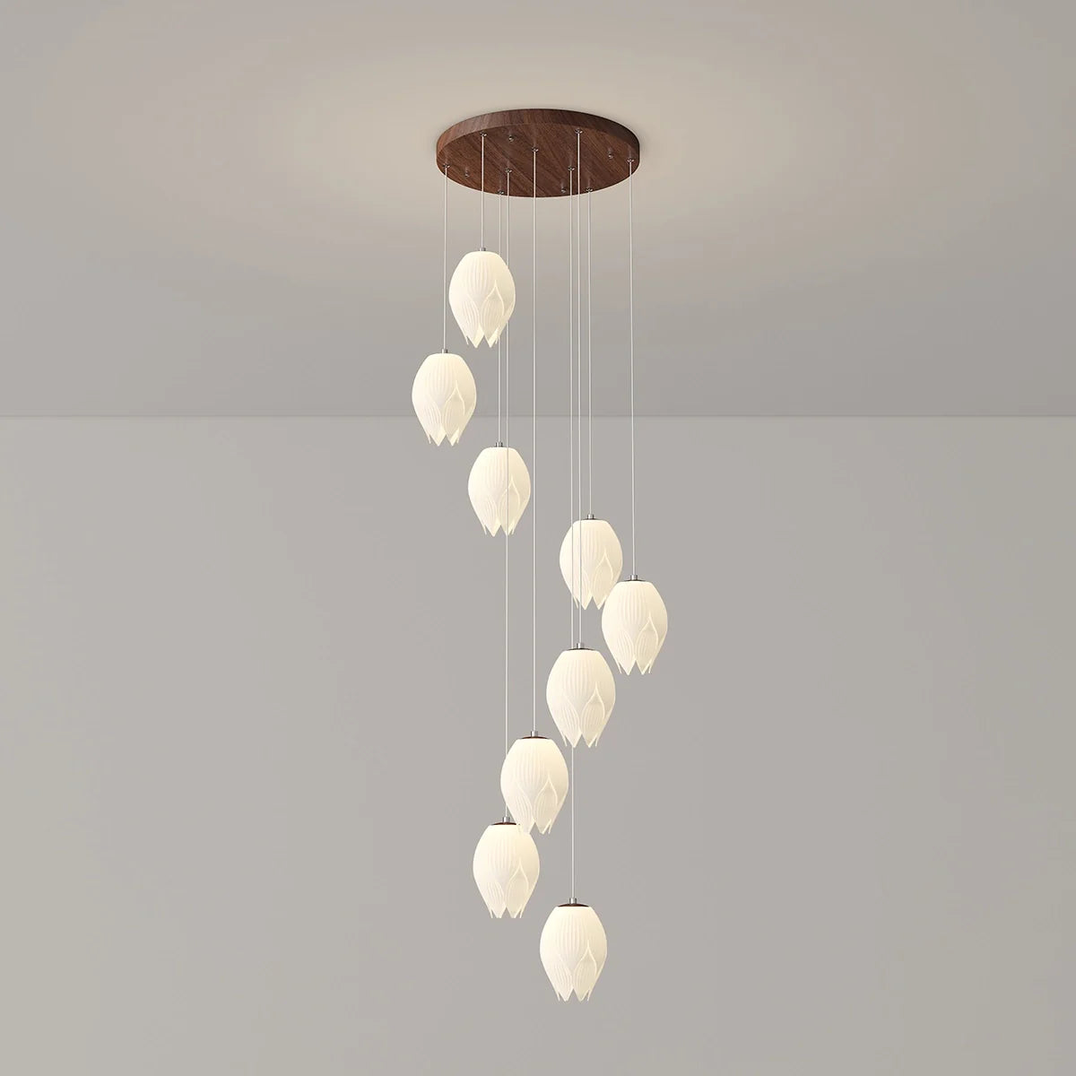Feyran Cream Tulip Long Pendant Chandelier for Staircase