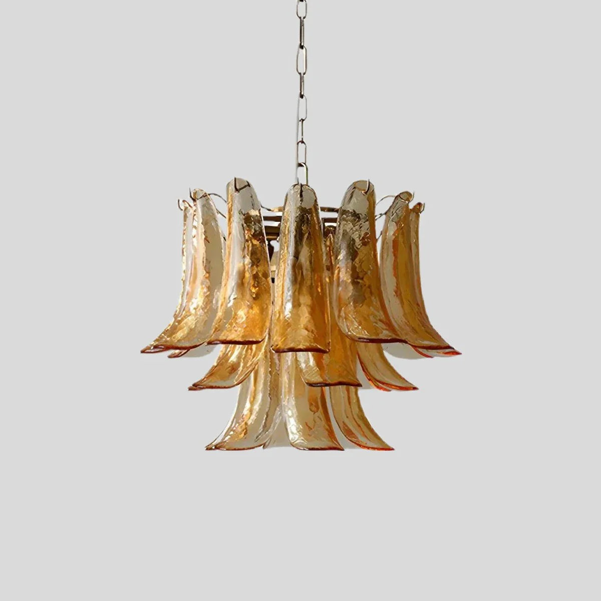 Feyran Gold Tiered Green Glass Chandelier for High Ceiling