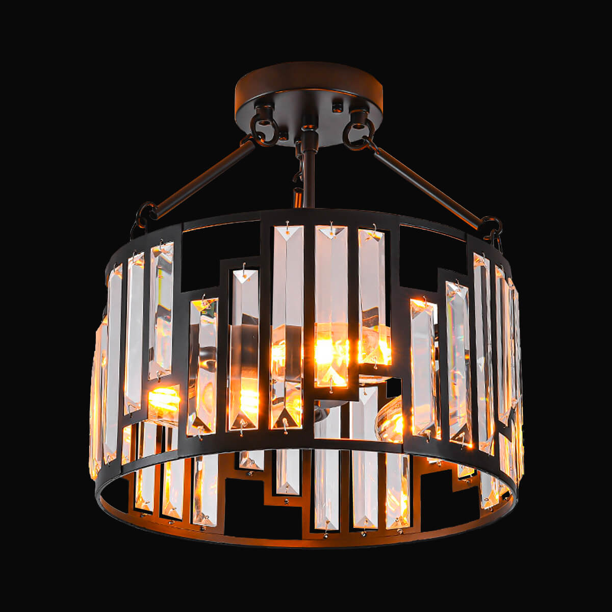 American-style-iron-pendant-lamp-Ceiling-light-front-view-black | Feyran