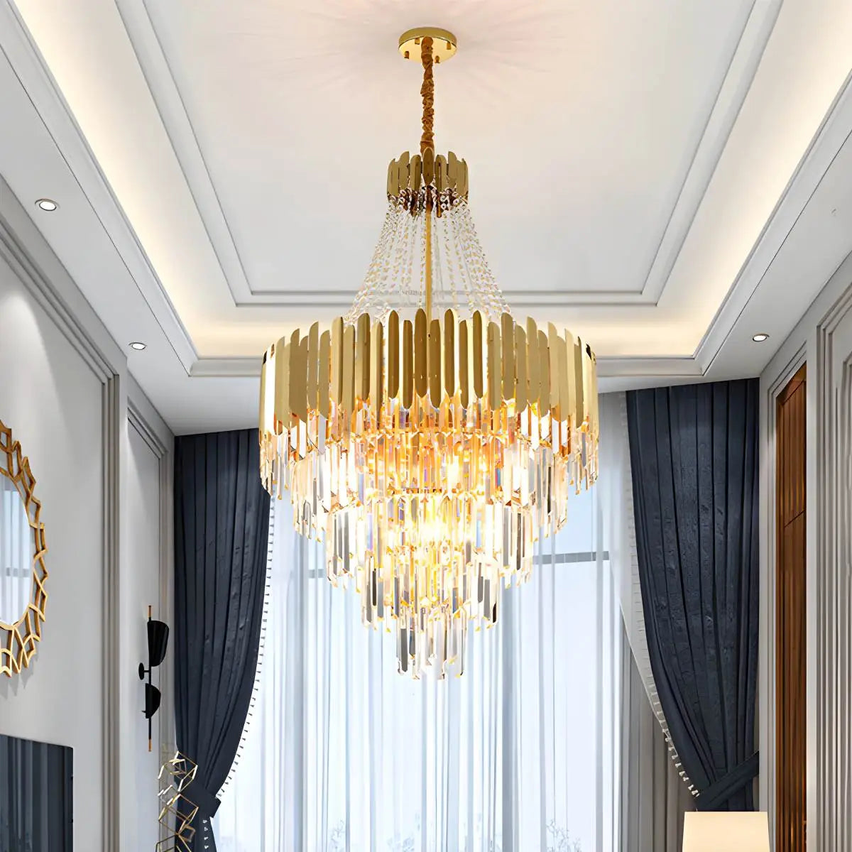 Feyran Large Tiered Gold Crystal Chandelier