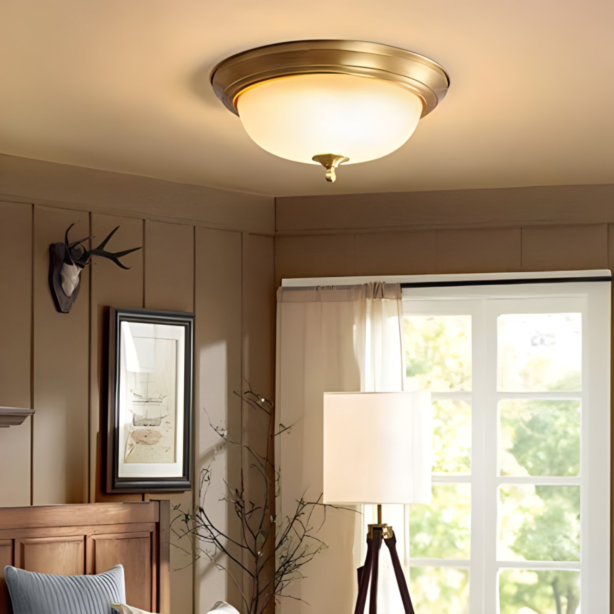 Feyran European Style Copper Glass Ceiling Lamp-D