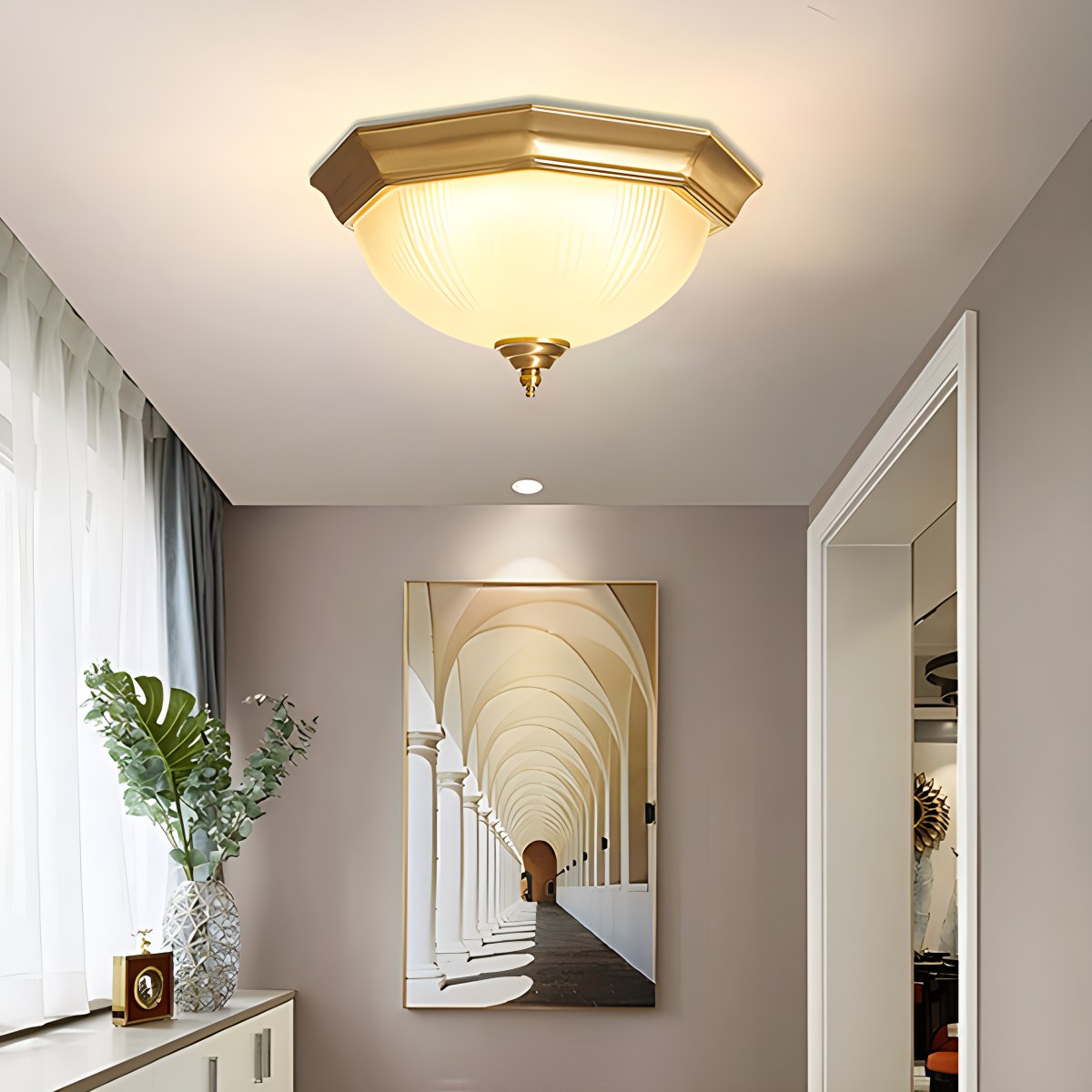 Feyran European Style Copper Glass Ceiling Lamp-D
