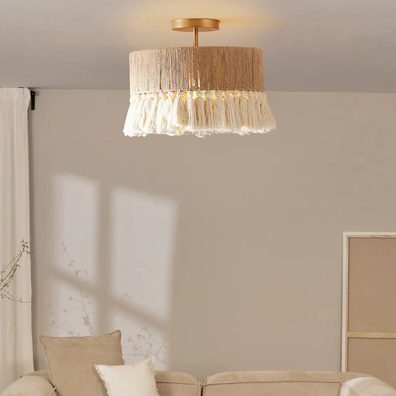 Feyran Boho Vintage Twine Fringe Pendant Light