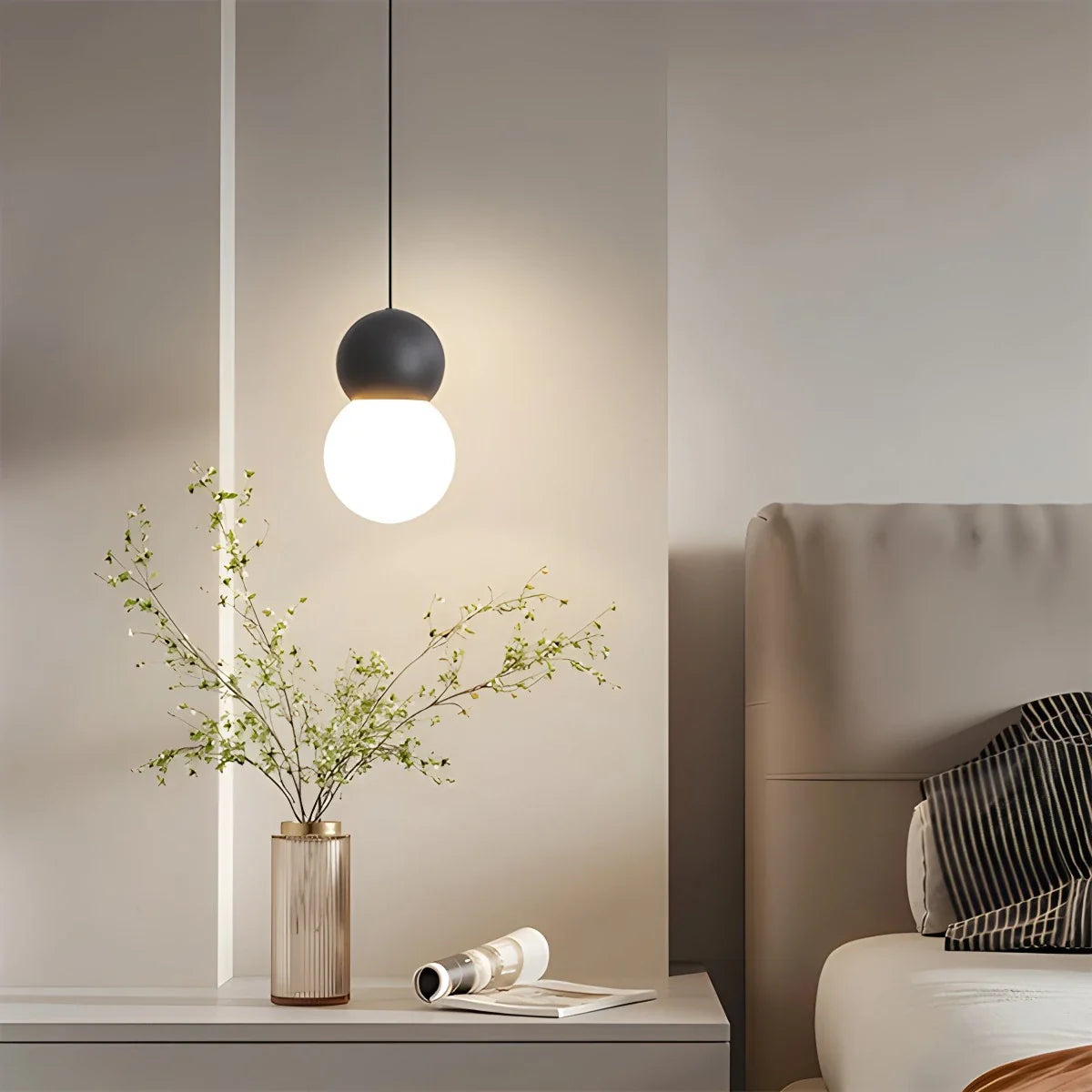 Feyran Cream Style Globe Pendant Light Small Bedside Lamp